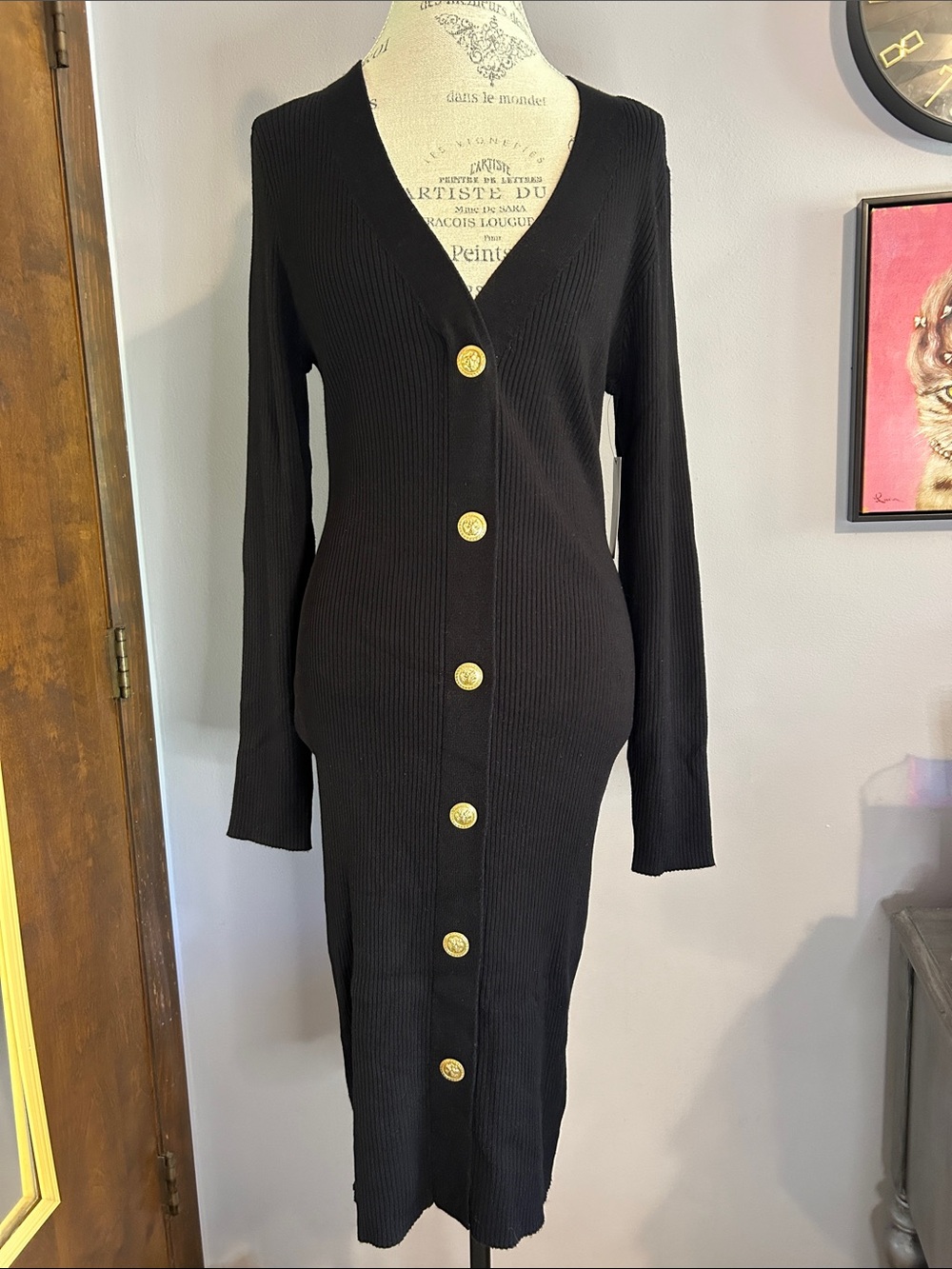 Button-Down Black Sweater Dress